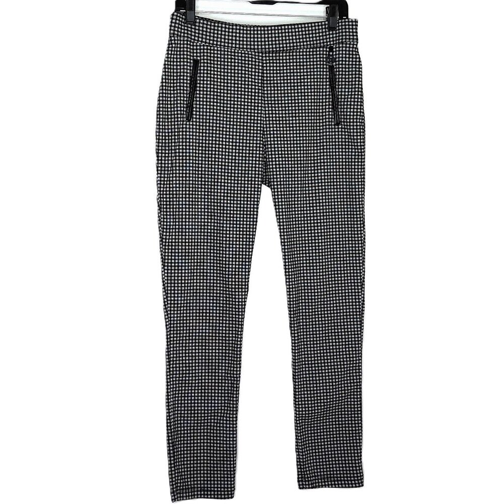 Calvin Klein Black & White Gingham Check Pants Pullon High Rise Stretch Ankle 12
